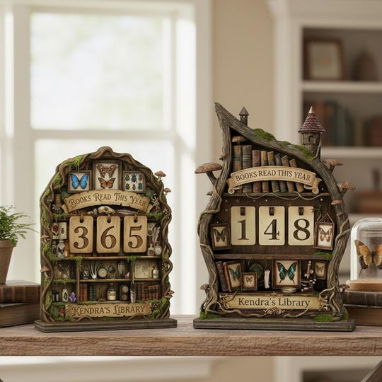 Discover Custom Name Naturalist Book Tracker Sign, Vintage Goblin Core Books Read This Year Counter, Personalized Book Lover Gift, Library Decor