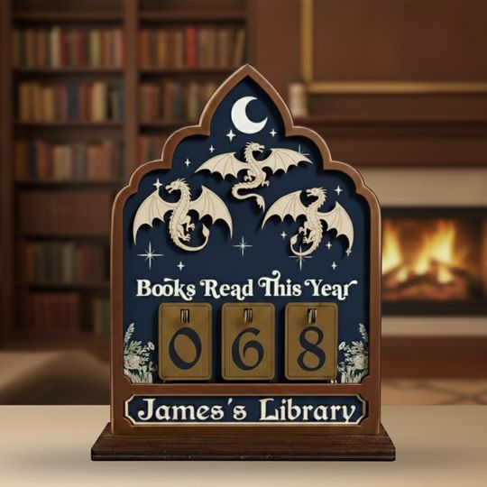 Dragon Book Tracker Sign, Custom Fantasy Reading Log Display, Books Read Counter