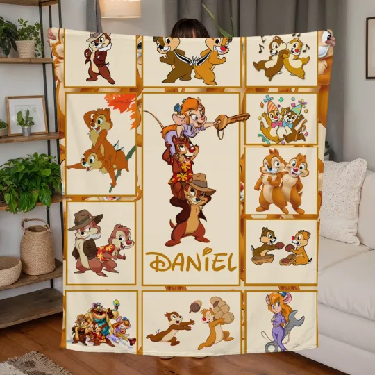 Personalized Name Chip And Dale Cartoon Movie Blanket Art Bedding Plush Blanket