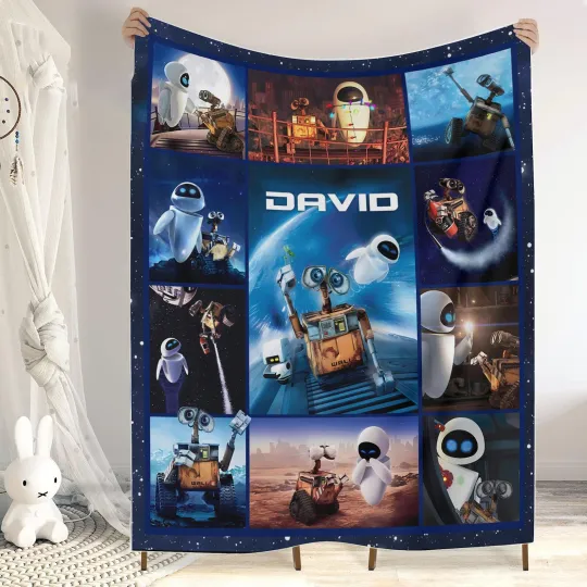 Personalized Wal- E And Eve Galaxy Robot Lovers Blanket Gift For Fans