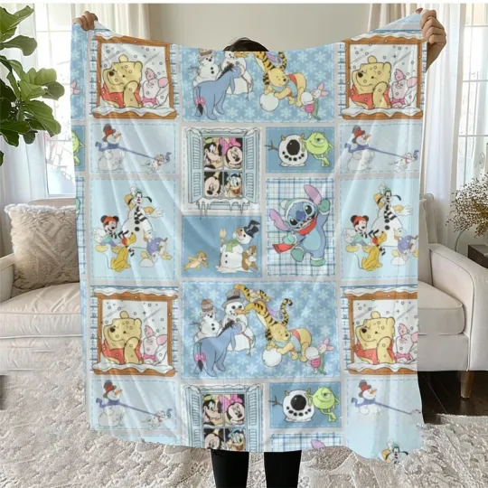 Discover Mickey & Friends Winter Blue Dog Character Cartoon Friends Snow Day Blanket