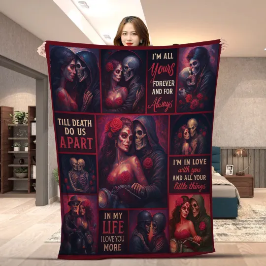 Discover Skeleton Couple Biker Till Death Do Us Part Gothic Love Romantic Horror Blanket