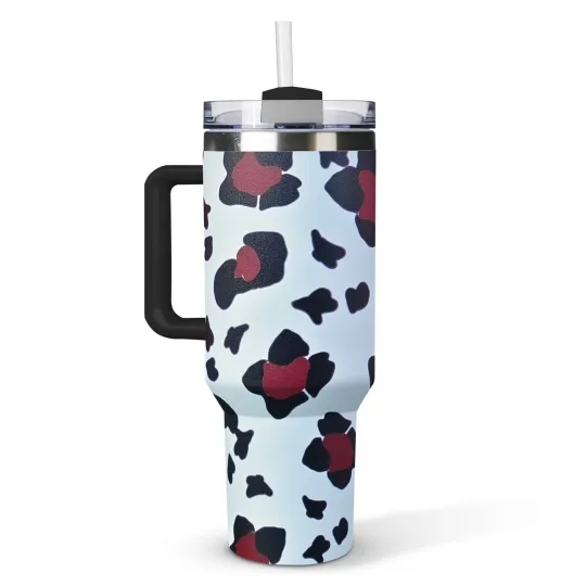 Discover 40oz Stainless Steel Tumbler with Handle and Straw - Hot and Cold Coffee Mug