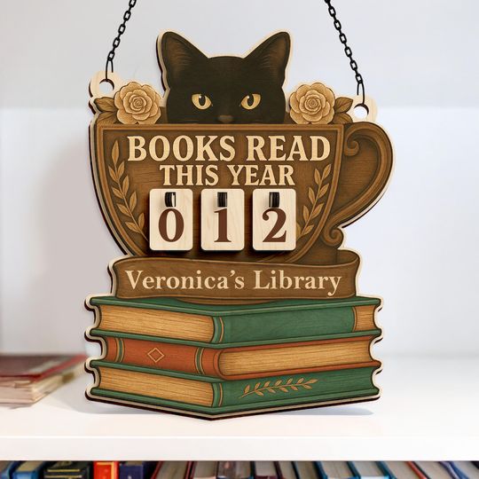 Discover Custom Books Read Tracker,Books Read This Year Counter,Black Cat Bookshelf Decor,Reader Gift,Book Lover,Bookish Gift,Book End,Library Sign