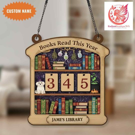 Discover Personalized Wizard Dog Book Tracker Sign, Books Read This Year,Library Reading Counter, Wizard Decor, Book Lover Wall Hanging