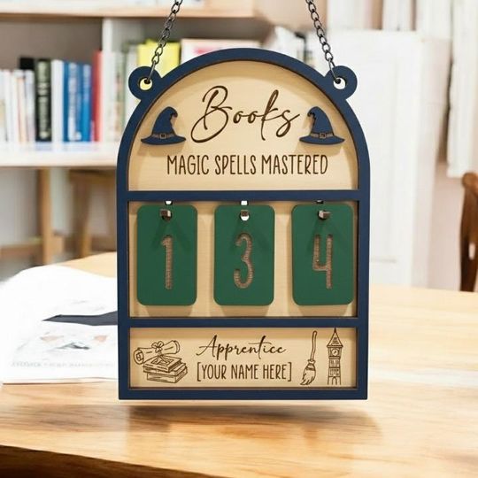 Discover Personalized Magic Academy Book Tracker, Books I Read This Year Tracker Sign, Wood Bookshelf, Book Lovers Gift, Reading Tracker Fantasy