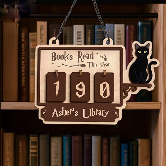 Discover Custom Engraved Magical Bookworm Gift - Wooden Reading Goal Tracker, Books Read This Year Plaque, Unique Wizarding Library Nook Decor