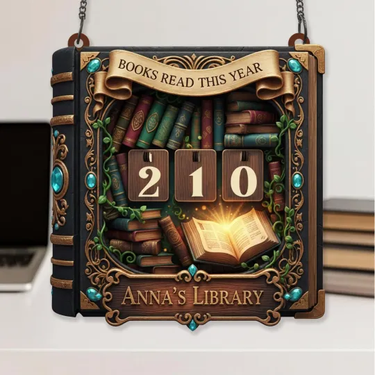 Discover Wooden Books Read Tracker Custom Name Sign Fantasy Magic Spellbook Library Goal