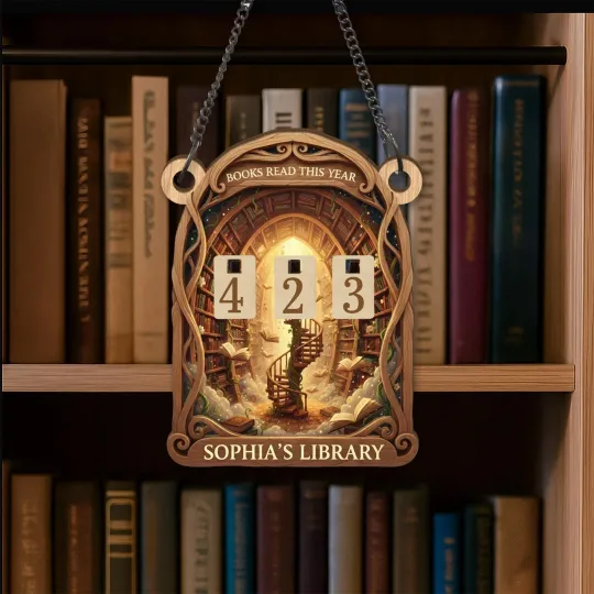 Discover Wooden Books Read Tracker Custom Name Sign Fantasy Spiral Staircase Library