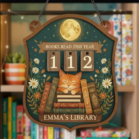 Discover Vintage Book Tracker Sign, Personalized Wooden Reading Counter, Book Lover Gift