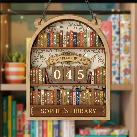 Discover Vintage Book Tracker Sign, Personalized Reading Tracker 2D Flat Wooden