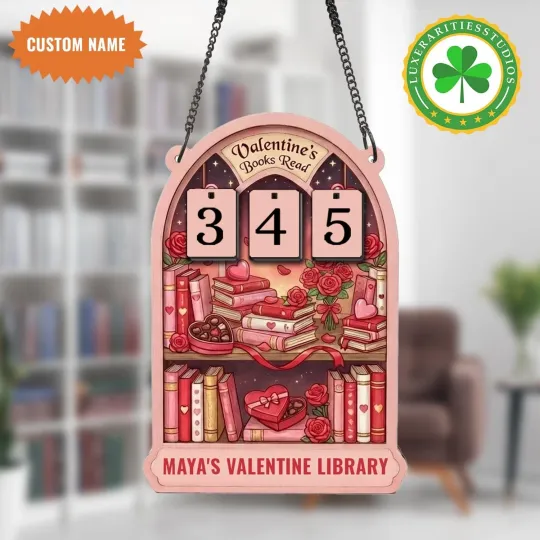 Personalized Valentine Book Tracker Sign, Books Read This Year Flip Counter
