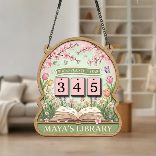 Discover Personalized Floral Book Tracker Sign, Books Read This Year, Vintage Book Lovers