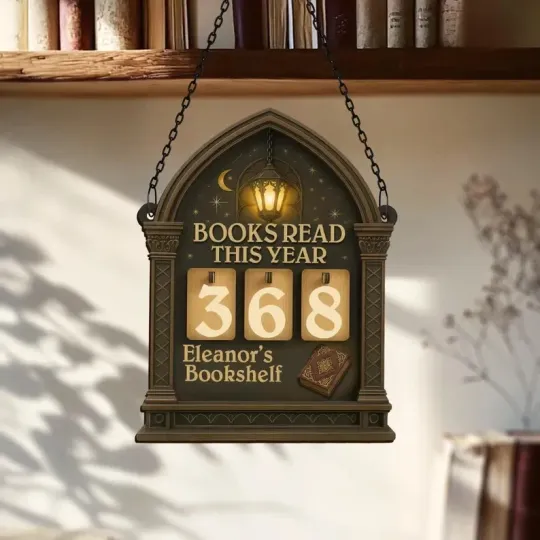 Discover Personalized Books Read Tracker Sign, Gothic Bookshelf Reading Counter