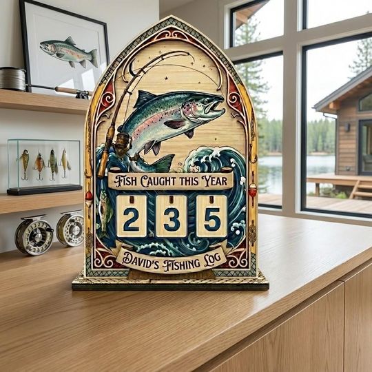 Discover Personalized Fishing Tracker, Fish Caught This Year Sign, Custom Fisherman Gift for Dad, Wooden Angler Log, Father's Day Gift