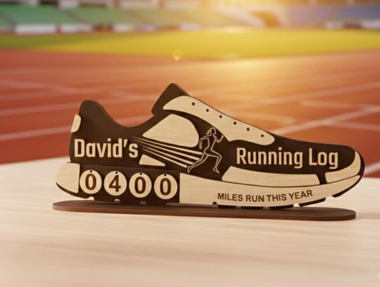 Discover Custom Running Shoe Mileage Tracker Sign Personalized Miles Run Sign for Runners, Fitness Goals Display and Athletic Training Gift