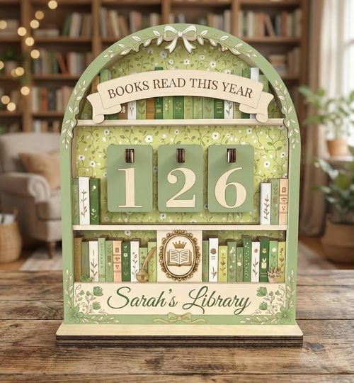 Discover Sage Green Book Tracker, Cottagecore Library Sign, Botanical Reading Goal, Floral Bookshelf Decor, Personalized Gift for Reader