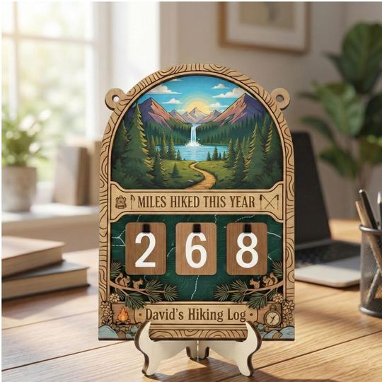 Discover Personalized Hiking Tracker Sign for Outdoor Lovers -Personalized Mountain Distance Display, Outdoor Adventure Wall Art for Hikers