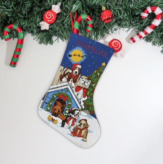 Dimensions Holiday Hounds Stocking Needlepoint Kit vtg 1990s Christmas Dog Puppy