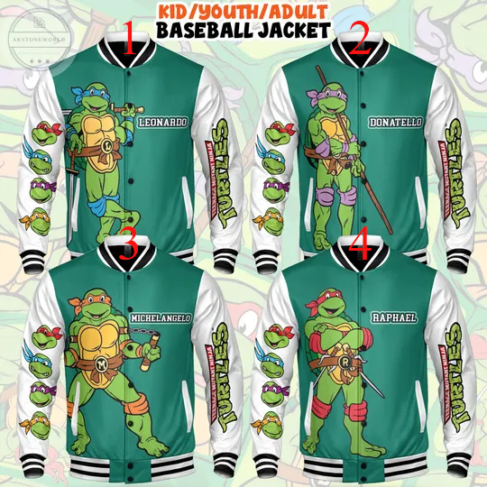 Personalized Ninja Turtle Baseball Jacket, Birthday Turtles Costume Group Shirt