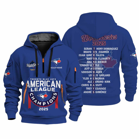 Custom Name Blue Jays World Series American League Champions 2025 Quarter Zip Hoodie