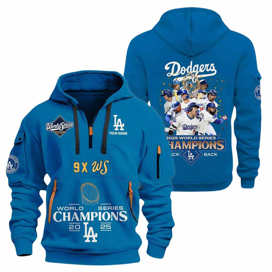 Discover Custom Name Dodgers 9X World Series Champions 2025 Quarter Zip Hoodie