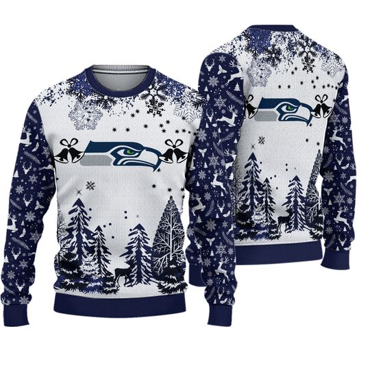 Seattle Seahawks Logo Football Team Xmas Tree Christmas Ugly Sweater