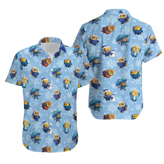 Winter Season Minion Hawaiian shirt - Hawaiian Button Up shirt - Christmas Gift shirt - Winter vibe Hawaiian shirt - Despicable Me 4 movies
