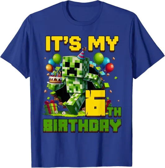 Discover Birthday It's My 6th Birthday 6 Year Old Pixel Gamer T-Shirt