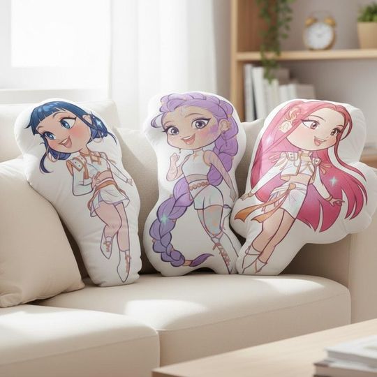 Huntrix Chibi Pillow, Rumi Mira Zoey Warrior Plush, K-pop Demon Hunters Cushion, Personalized Kids Gift, Christmas or Birthday Present