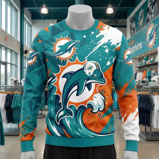 Discover Dolphins Team Miami Football Sweatshirt Men Women 3D Sweater