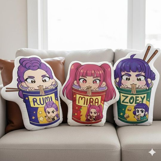 Discover Kpop Demon Hunters Pillow, Rumi Mira Zoey Ramen Cup Plush, Custom Chibi Cushion Gift, Kpop Gift for KPDH Fans, Christmas Gift for Her
