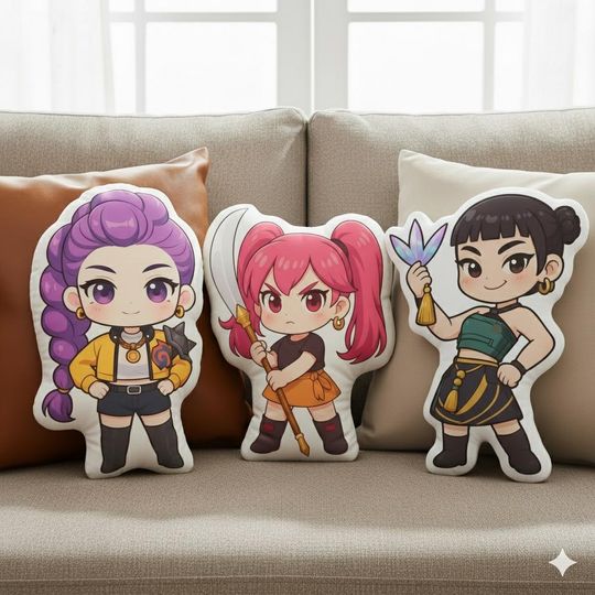 Discover Cute Chibi Rumi Mira Zoey Warrior Plush, Chibi Hero Custom Cushion Gift, Kpop Demon Hunters Plush Toy Gift For Kid, Huntrix Christmas Gift