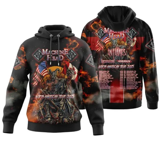 Discover Machine Head North America Tour 2025 In Flames Hoodie 3D