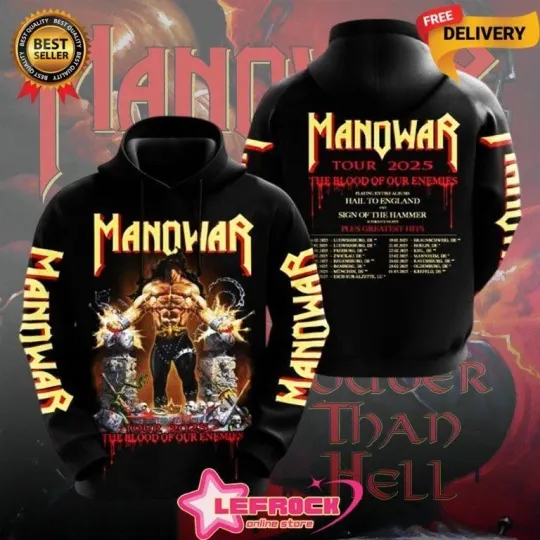 Discover Manowar The Blood Of Our Enemies Tour 2025 All Over Print 3D Hoodie, new