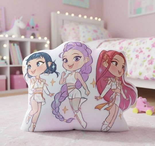 Discover Huntrix Chibi Pillow, Rumi Mira Zoey Warrior Plush, K-pop Demon Hunters Cushion, Personalized Kids Gift, Christmas or Birthday Present