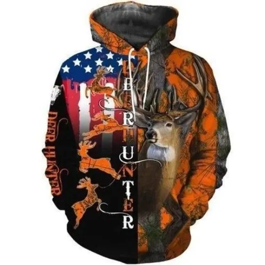 Discover Gifury Hunting Hoodie Deer Hunting American Flag Orange 3d Hoodie