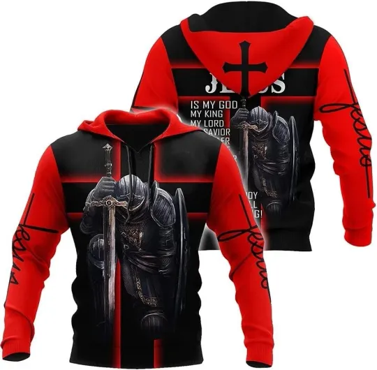 Discover Unisex 3D Crusader Knight Armor Hoodie Full Print Sweatshirt NEW
