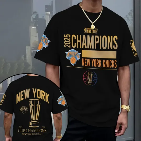 Discover New York Knick 2025 Nba Cup Champions 3D T-Shirt