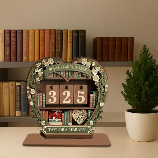 Discover Personalized  Heart Floral Library Book Counter, Books Read This Year Tracker, Cottagecore Reading Challenge Decor Gift for Book lovers