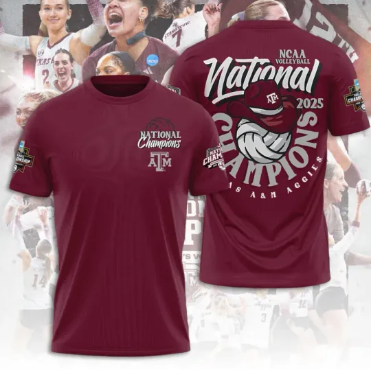 Discover Texas A&M Aggies Women 2025 Volleyball National Champions 3D T-Shirt