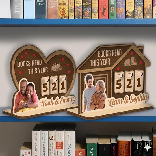 Discover Personalized Books Read This Year Tracker, Custom Couple Photo Book Counter, Wooden Reading Progress Sign, Anniversary Gift for Book Lovers