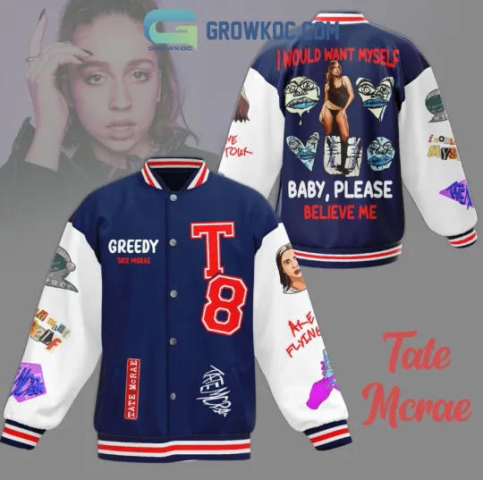 Discover Tate Mcrae Please Believe Me Baseball Jacket