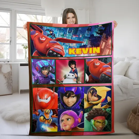 Custom Big Hero 6 Fleece Blanket, Cartoon Birthday Blanket Gift