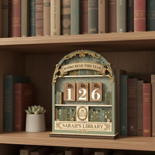 Discover Books Read This Year Wooden Tracker, Vintage Library Book Count Sign, Personalized Reading Tracker Shelf Decor, Book Lover Gift