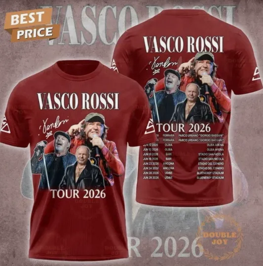 Discover Vasco Rossi Tour 2026 Red AOP Gift For Fan T Shirt  3D