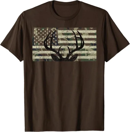 Discover Deer Hunting Camo American Flag Buck Antlers Hunter Unisex T-Shirt