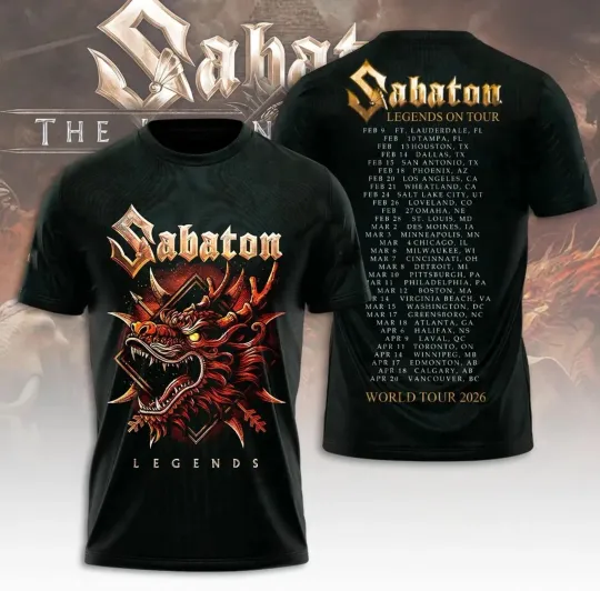 Discover Sabaton Legends On Tour World Tour 2026 T-Shirt Unisex Full Size