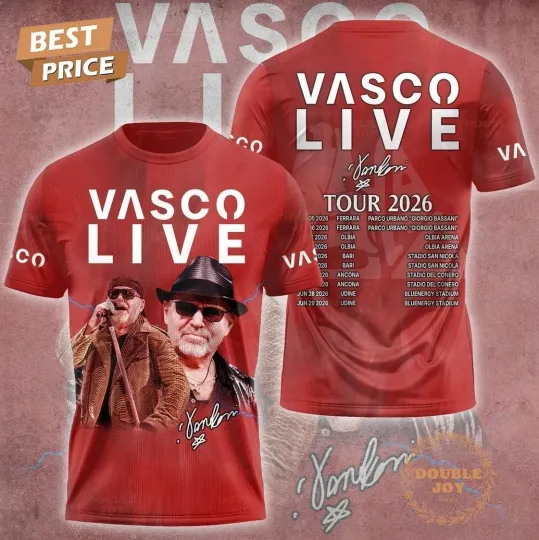 Discover Vasco Rossi Tour 2026 Special Edition Red AOP T Shirt Size S-5XL