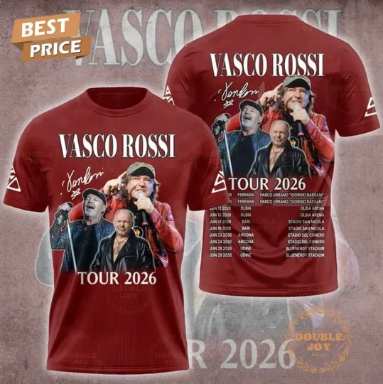 Discover Vasco Rossi Tour 2026 Red AOP Gift For Fan T Shirt Size S-5XL